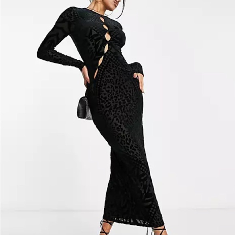 SOLD!   AFRM Black Cut Out Print Maxi Dress XS